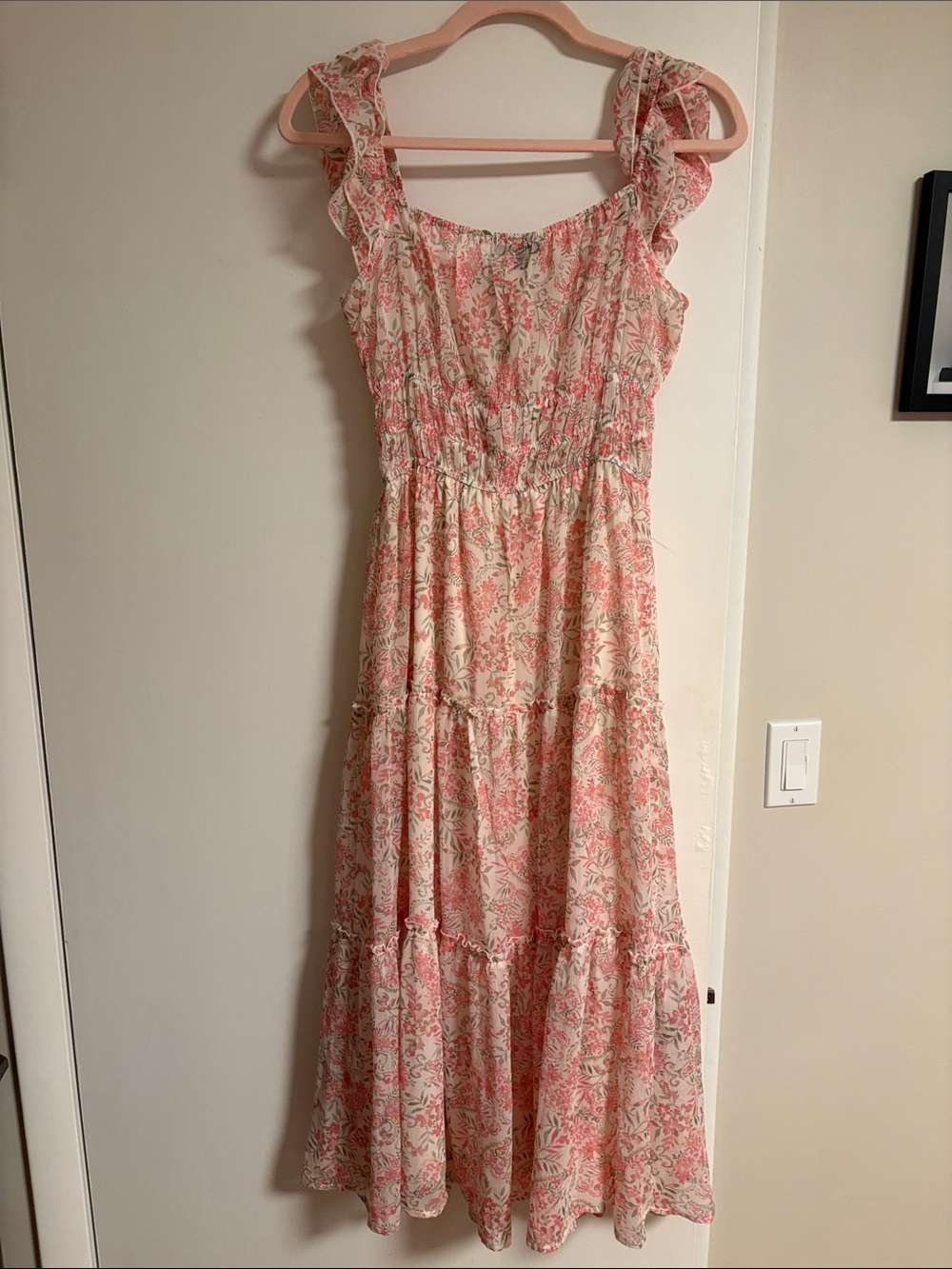 Trixxi Cream and Pink Floral Ruffle Strap Maxi Dress - Picture 2 of 4